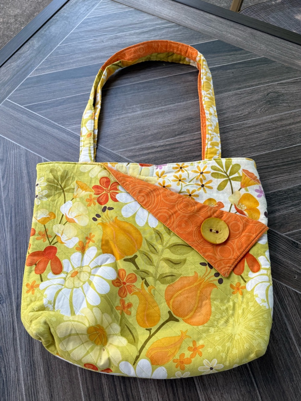 Handcrafted Floral Quilted Shoulder Bag in Yellow & Orange